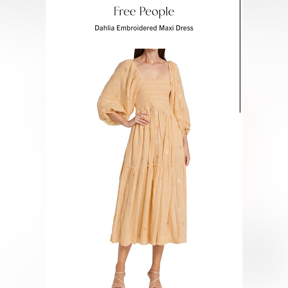 ISO free people dahlia maxi dress size large or XL in color island pearl